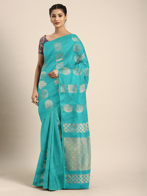 

Pothys Blue & Gold-Toned Silk Cotton Woven Design Saree
