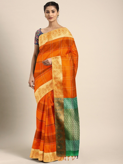 

Pothys Orange Checked Silk Cotton Saree