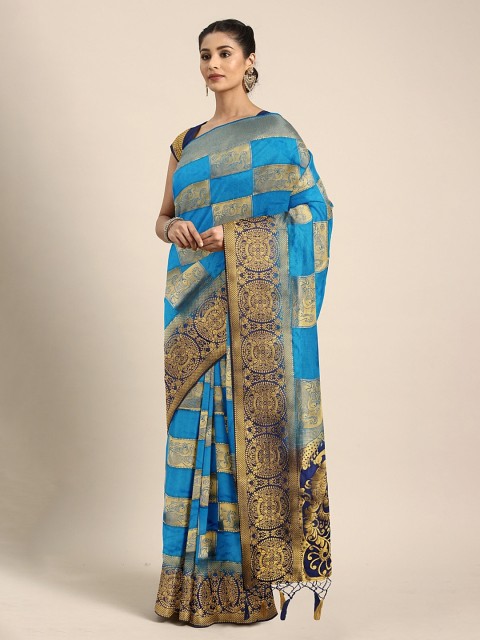 

Pothys Blue & Gold-Toned Jute Silk Woven Design Saree