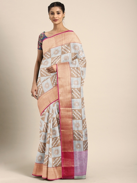 

Pothys Brown & Grey Tissue Printed Saree