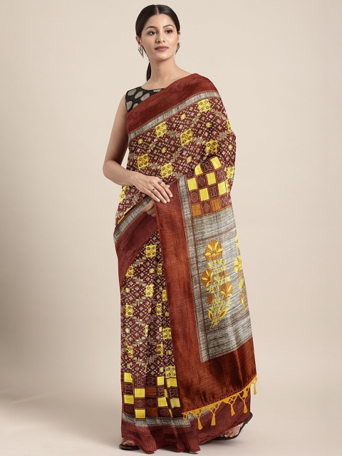 

Pothys Brown & Yellow Jute Cotton Printed Saree