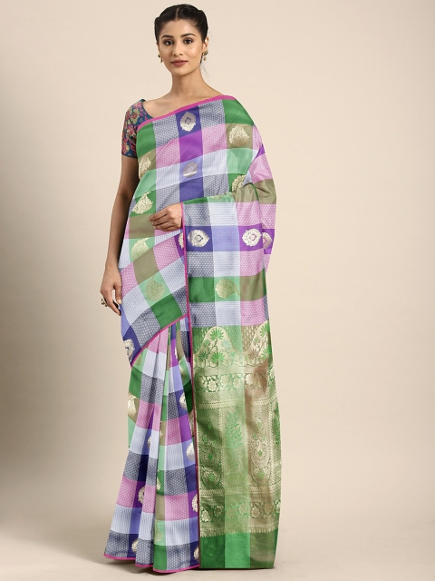 

Pothys Blue & Green Art Silk Checked Saree