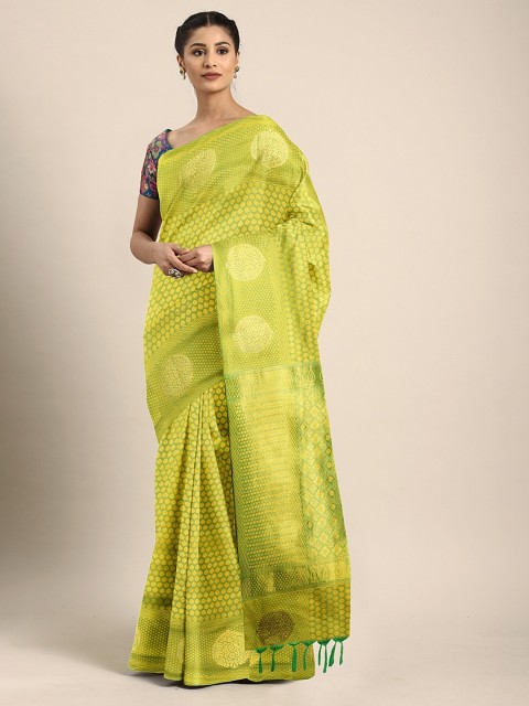 

Pothys Lime Green & Gold-Toned Art Silk Woven Design Saree