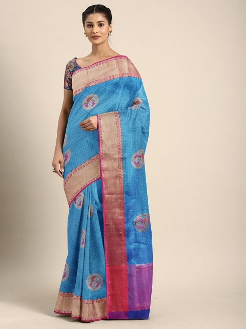 

Pothys Blue & Pink Tissue Tanchui Silk Woven Design Saree