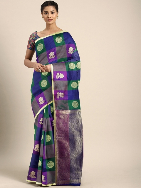 

Pothys Navy Blue & Green Art Silk Checked Saree