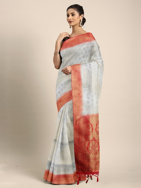 

Pothys Blue & Gold-Toned Jute Silk Woven Design Saree