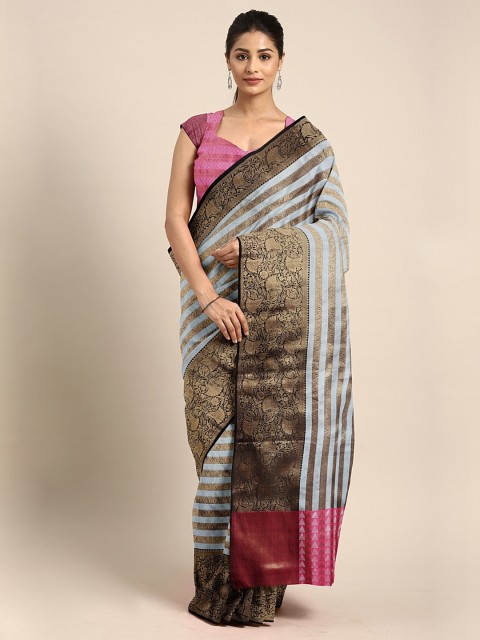 

Pothys Grey & Gold-Toned Striped Tissue Saree