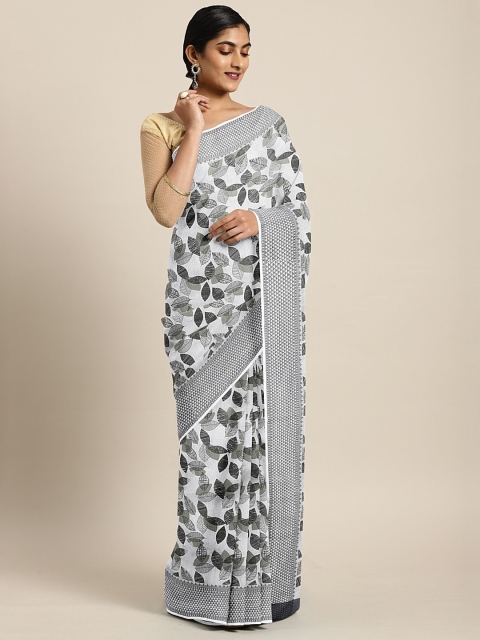 

Pothys Grey & White Supernet Printed Manipuri Cotton Saree