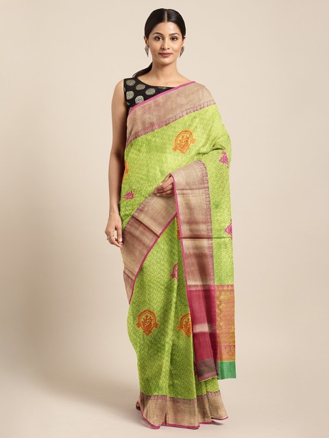 

Pothys Green & Orange Tissue Woven Design Saree