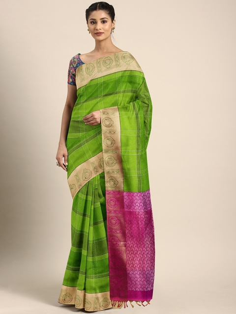 

Pothys Green & Purple Silk Cotton Woven Design Saree