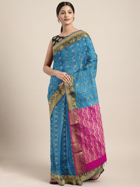 

Pothys Blue & Gold-Toned Silk Cotton Woven Design Saree