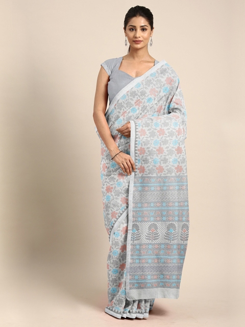 

Pothys White & Blue Supernet Floral Printed Saree