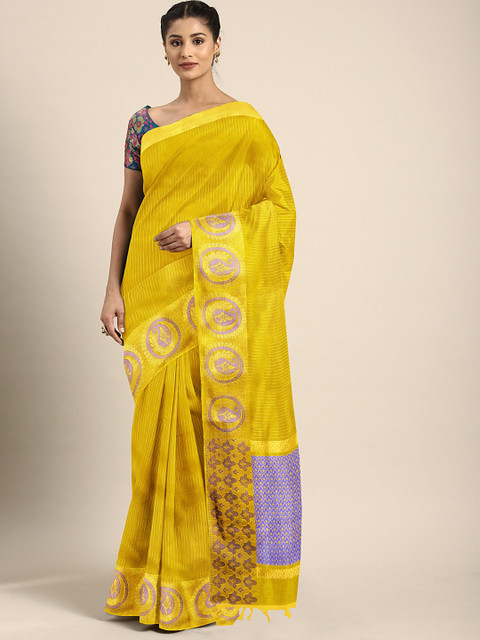 

Pothys Mustard Yellow Striped Silk Cotton Saree