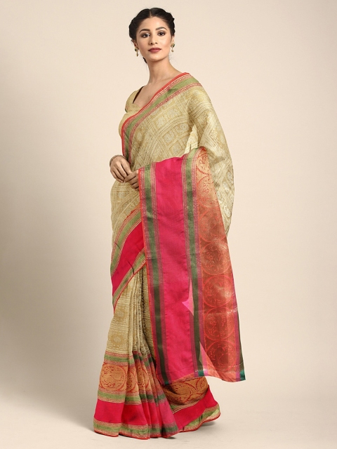 

Pothys Gold-Toned & Pink Tissue Woven Design Tanchui Silk Saree