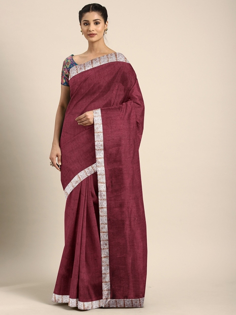 

Pothys Maroon Solid Poly Silk Saree