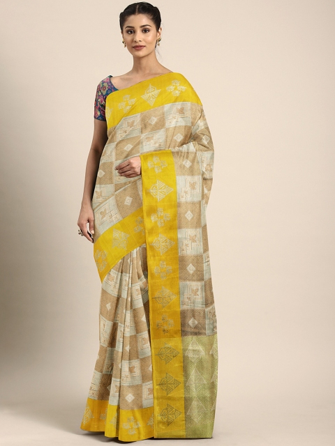 

Pothys Beige & Gold-Toned Tissue Printed Saree
