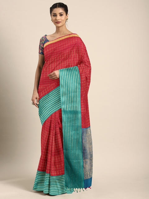 

Pothys Red & Golden Silk Cotton Checked Saree