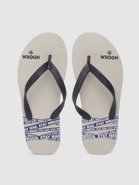 

WROGN Men Navy Blue & Grey Printed Thong Flip-Flops