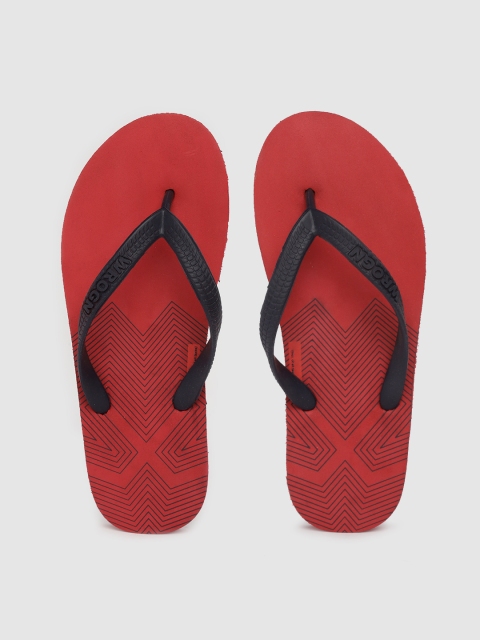 

WROGN Men Red & Navy Blue Brand Logo Print Thong Flip-Flops