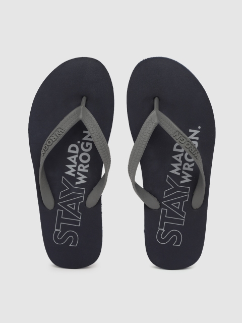 

WROGN Men Grey & Navy Blue Printed Thong Flip-Flops