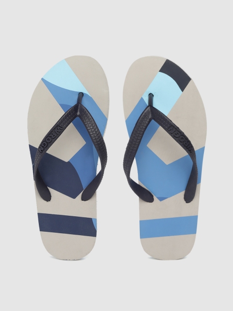 

WROGN Men Blue & Grey Brand Logo Print Thong Flip-Flops