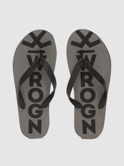 

WROGN Men Black & Charcoal Grey Brand Logo Print Thong Flip-Flops