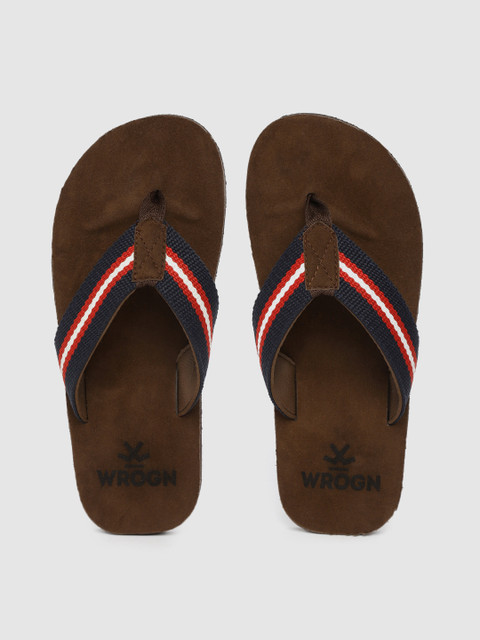 

WROGN Men Navy Blue & Red Striped Thong Flip-Flops
