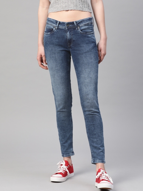 

Pepe Jeans Women Blue Skinny Fit Mid-Rise Clean Look Stretchable Jeans, Navy blue