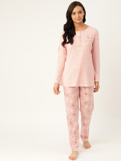 

Sweet Dreams Women Pink & Off-White Ditsy Floral Print Night suit