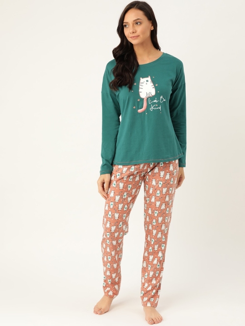 

Sweet Dreams Women Green & Peach-Coloured Printed Nightsuit