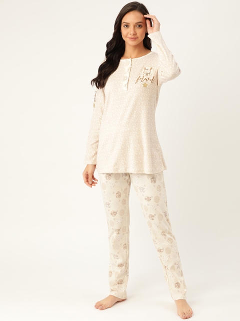 

Sweet Dreams Women Beige & Off-White Ditsy Floral Print Night suit
