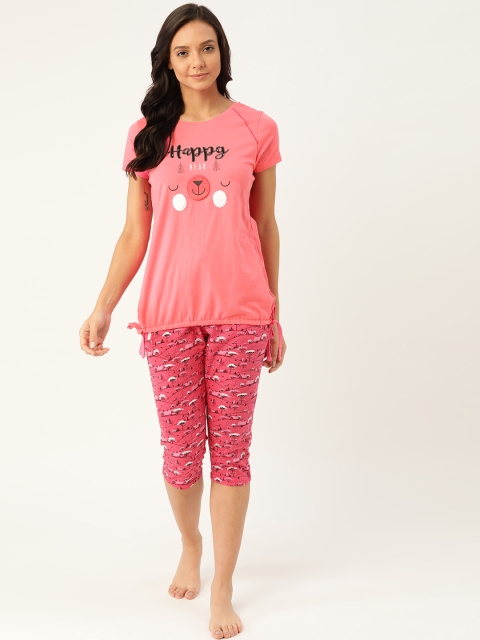 

Sweet Dreams Women Pink & White Printed Nightsuit