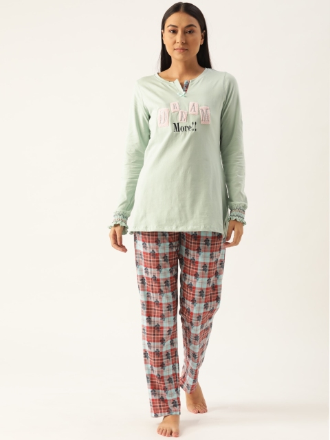 

Sweet Dreams Women Green & Rust Red Printed Night suit