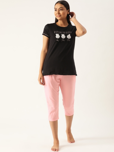 

Sweet Dreams Women Black & Pink Printed Night suit