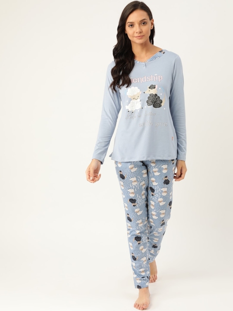 

Sweet Dreams Women Blue & White Printed Nightsuit