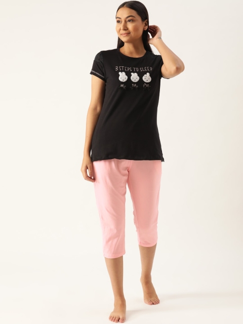 

Sweet Dreams Women Black & Pink Printed Night suit