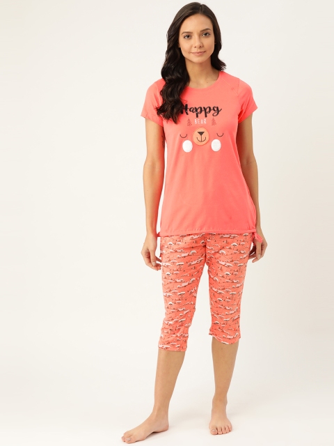 

Sweet Dreams Women Peach-Coloured & White Printed Nightsuit