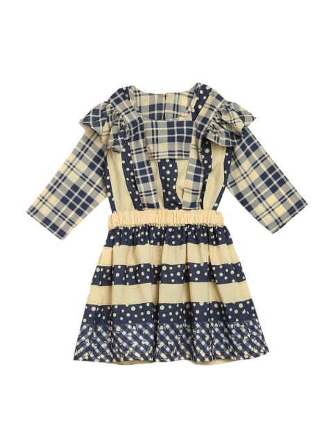 

ADIVA Girls Yellow & Blue Checked Top with Skirt