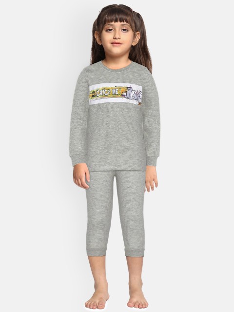

Eteenz Girls Grey Printed Thermal Set, Grey melange