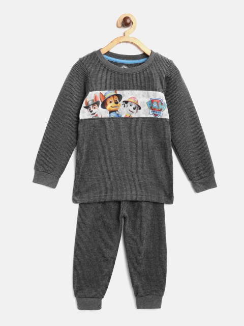 

Eteenz Boys Charcoal Grey Self-Striped Paw Patrol Print Thermal Set