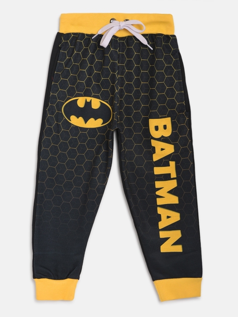 

Eteenz Boys Black & Mustard Yellow Geometric & Batman Print Pure Cotton Jogggers