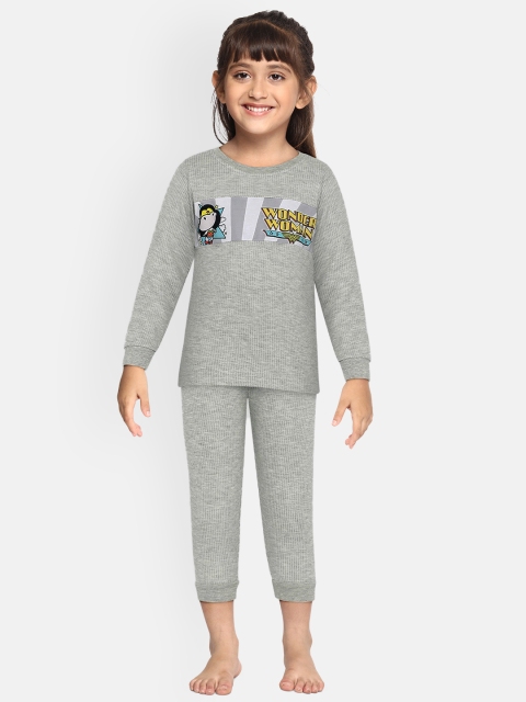 

Eteenz Girls Grey Printed Thermal Set, Grey melange