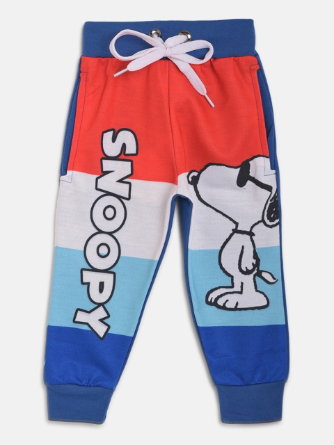 

Eteenz Boys Blue & White Striped & Snoopy Print Pure Cotton Joggers