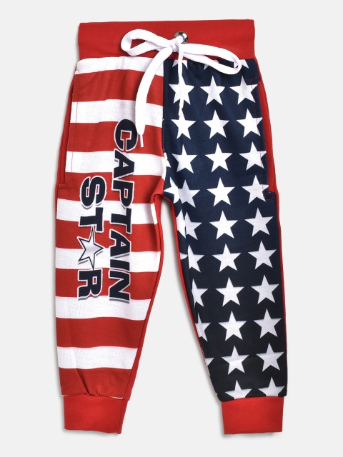 

Eteenz Boys Red & Navy Blue Star Print Pure Cotton Joggers