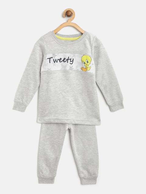 

Eteenz Girls Grey Melange Tweety Printed Thermal Set