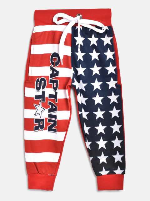 

Eteenz Boys Red & Navy Blue Star Print Pure Cotton Joggers