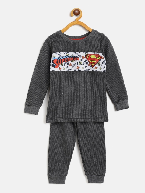 

Eteenz Boys Grey & White Justice League Print Pure Cotton Thermal Set