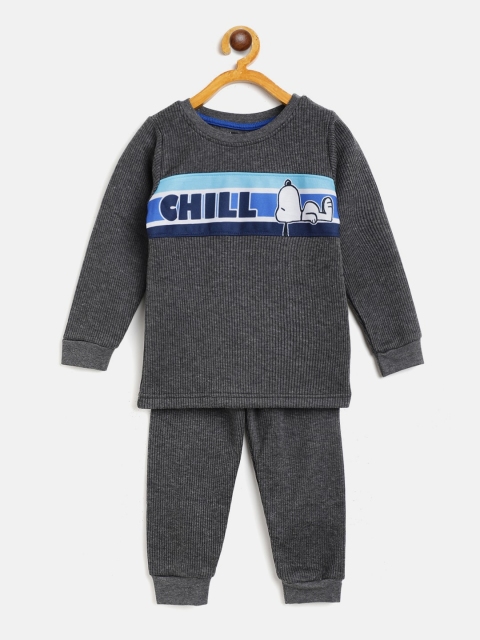 

Eteenz Boys Charcoal Grey Cotton Snoopy Printed Thermal Set
