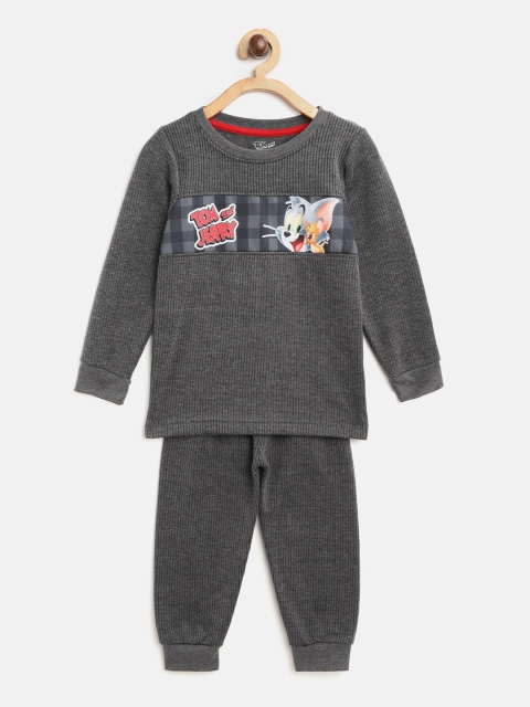 

Eteenz Boys Charcoal Grey Self-Striped Tom & Jerry Print Thermal Set