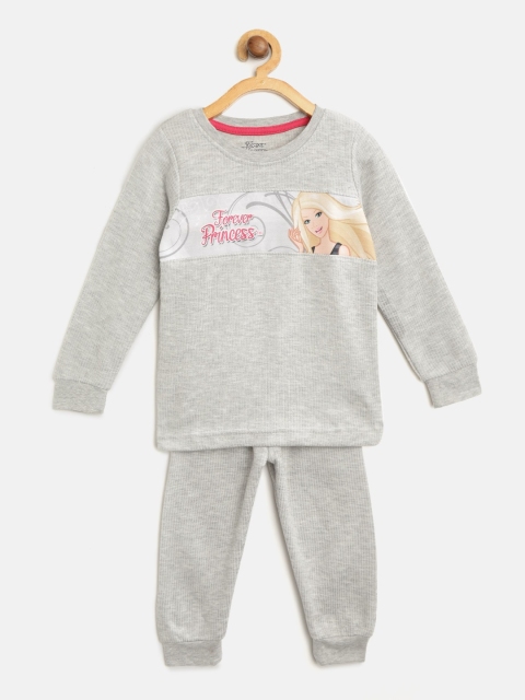 

Eteenz Girls Grey Melange Self-Striped & Forever Princess Print Thermal Set